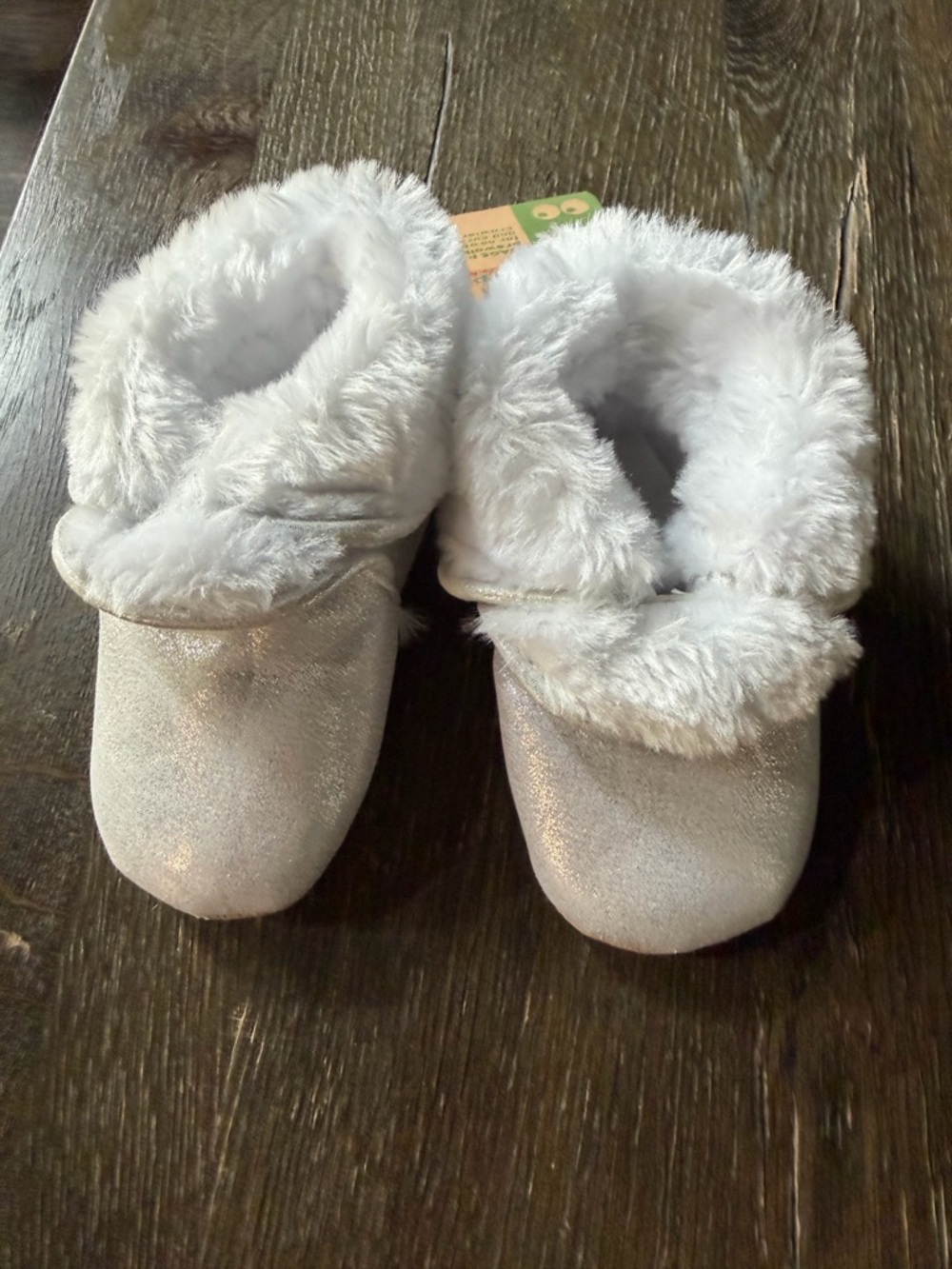 Stride Rite Plush White Baby Booties with Faux Fur Cuff